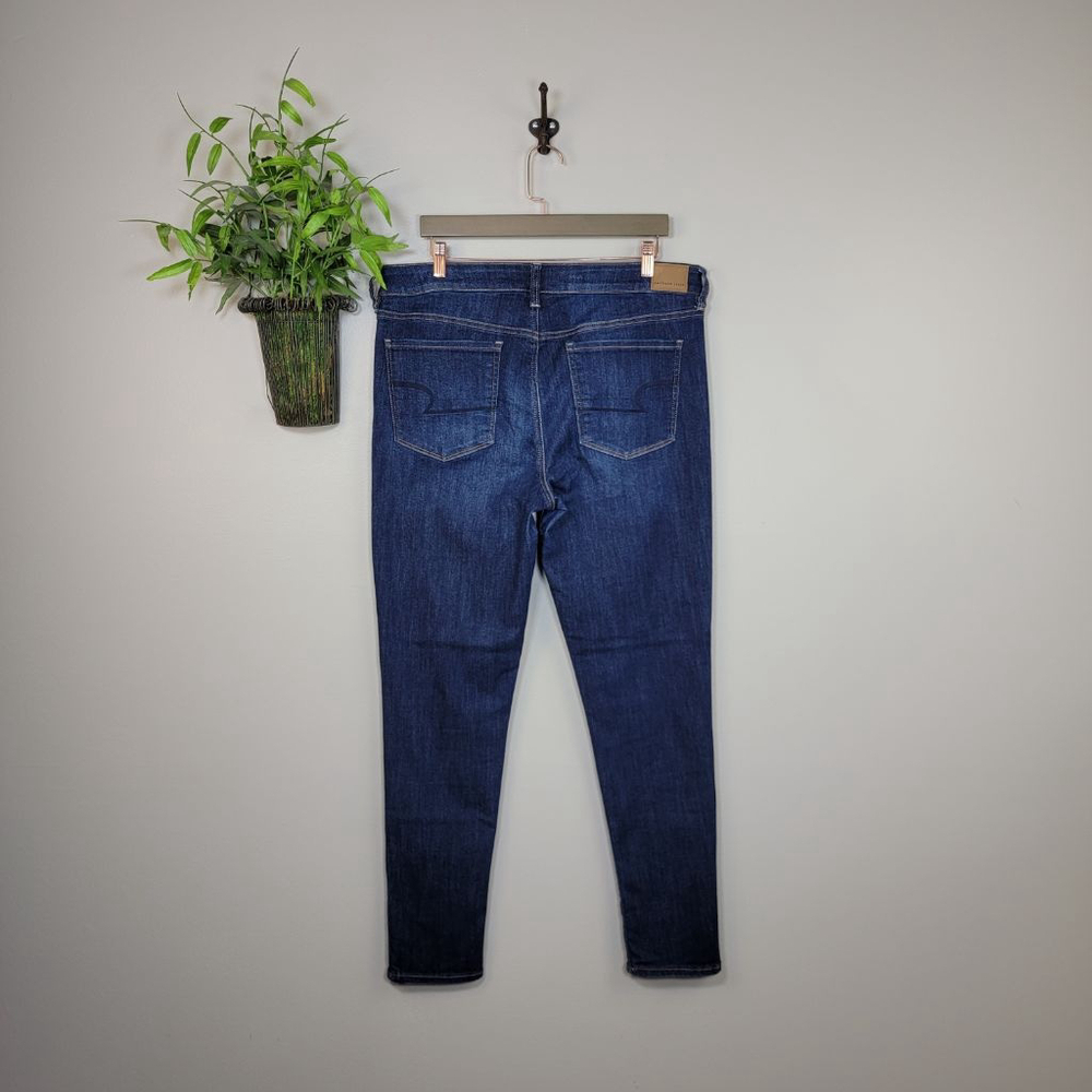 American Eagle Skinny Hi Rise Jegging Jeans Dark Blue Wash Stretch AE 16 Long L - Picture 9 of 11
